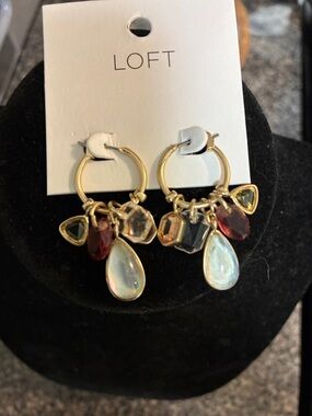 LOFT Gold Hoop Earrings with Iridescent Teardrops and Multicolor Gemstones